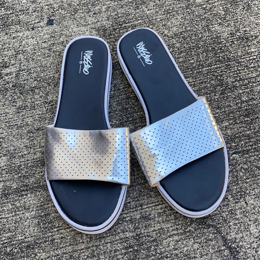 Silver slip on slides